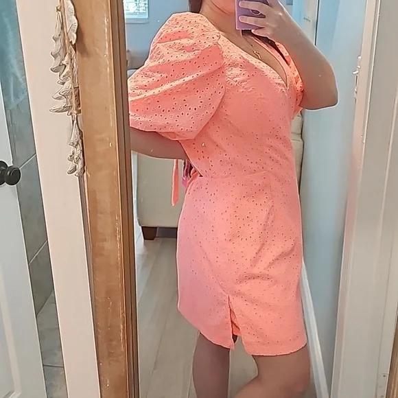 NWT Lilly Pulitzer Celestina V-Neck Romper Sunrise Coral Neon Sunburst E… - Picture 5 of 14